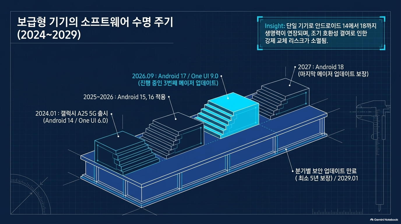 갤럭시 A25 One UI 9 베타, 5년 지원이 교체비용에 미치는 영향 슬라이드 5 미리보기